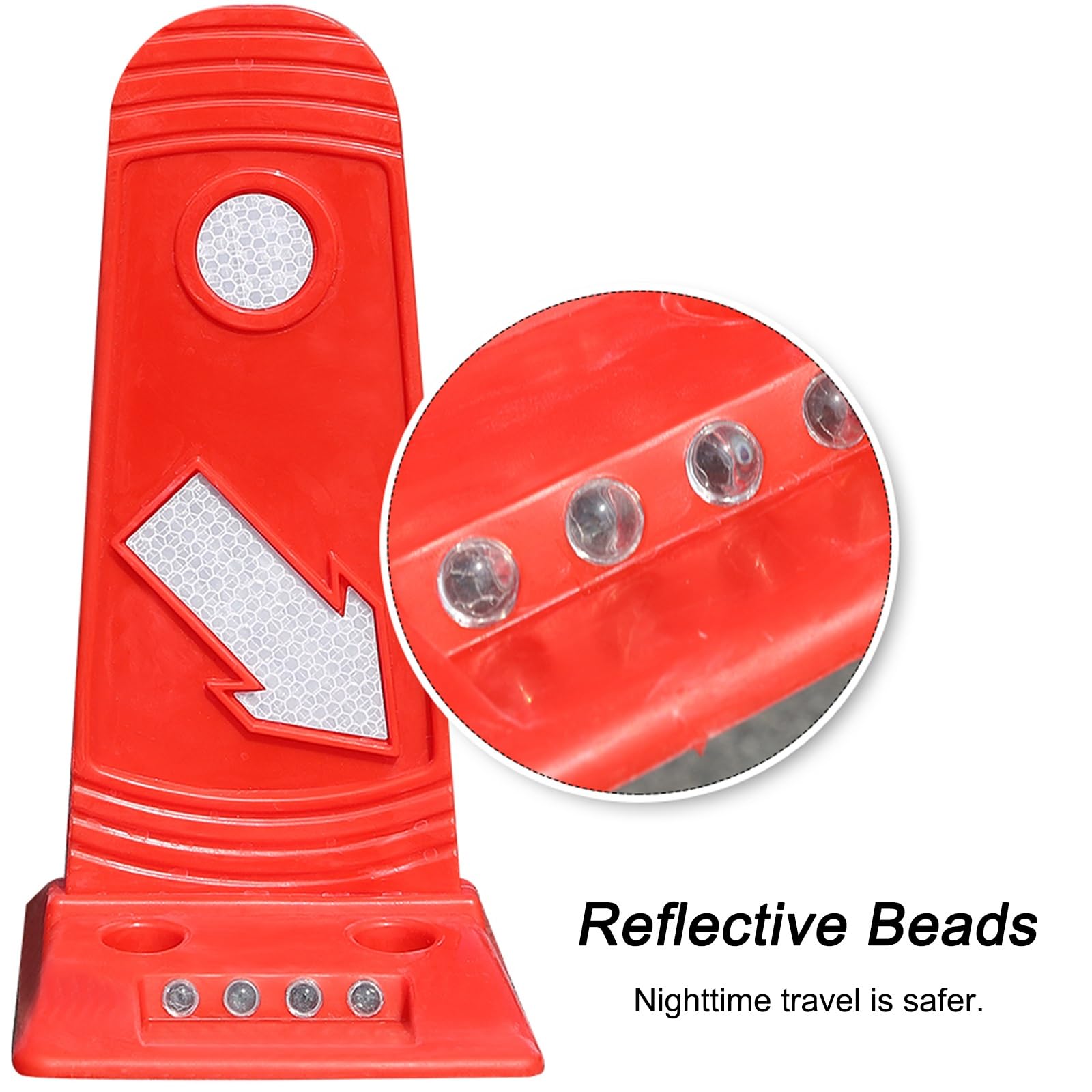 Postes Separadores de 29 Cm con Base, Conos Señalizacion con Bandas y Esferas Reflectantes, para Uso en Carreteras, Estacionamientos y Obras de Construcción(Red)