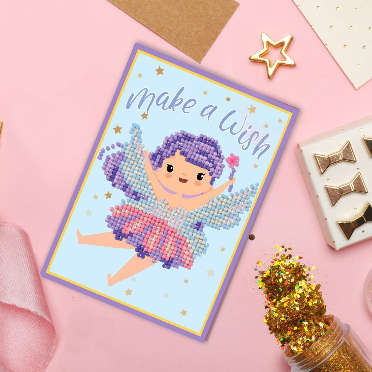DIAMOND DOTZ Make A Wish Diamond Art Cards, Handmade Diamond Painting Cards Kit, Handmade Greeting Cards Kits for Birthday Notes and Special Occasions