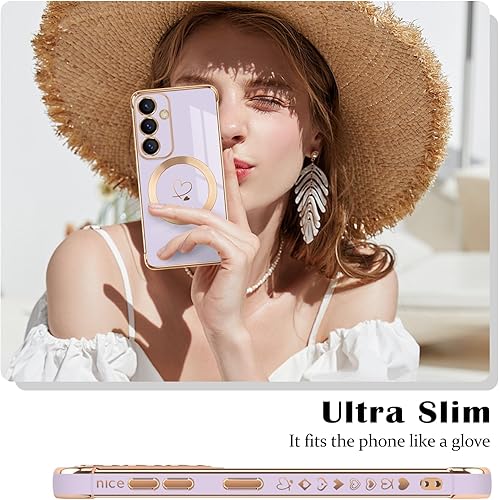 Miniatura 2 de Funda magnética para Samsung Galaxy S25 5G, bonito diseño de corazón chapado en borde para mujeres y niñas, TPU suave, a prueba de golpes, funda