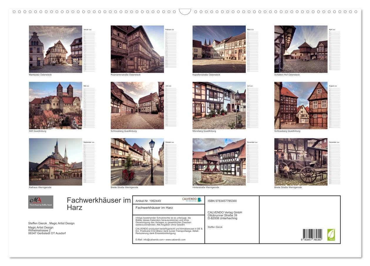 Fachwerkhäuser im Harz (Wandkalender 2026 DIN A2 quer), CALVENDO Monatskalender: Fachwerkhäuser aus dem Harz. Gestaltet wie aus einer anderen Zeit. (CALVENDO Orte)