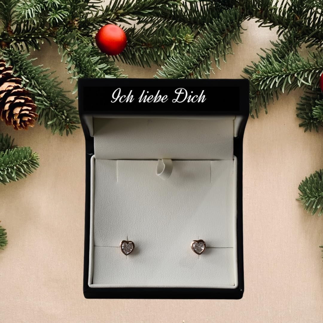 Herz Ohrstecker Rosegold klein Zirkonia Damen Ohrringe Silber 925 vergoldet