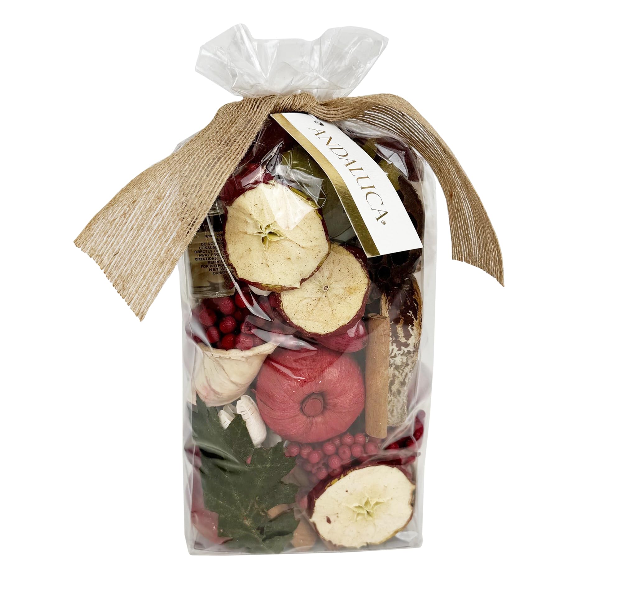 ANDALUCA Apple Cider Cinnamon Scented Potpourri | Made in California | Large 20 oz Bag + Fragrance Vial | Scents of Cinnamon, Apple, Orange Zest