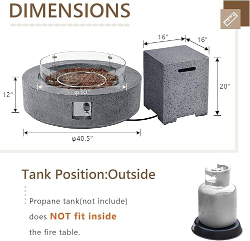 Miniatura 58 de COSIEST Fogata cuadrada de propano de piedra arenisca para exteriores de 35 pulgadas con protector contra el viento y mesa auxiliar, quemador