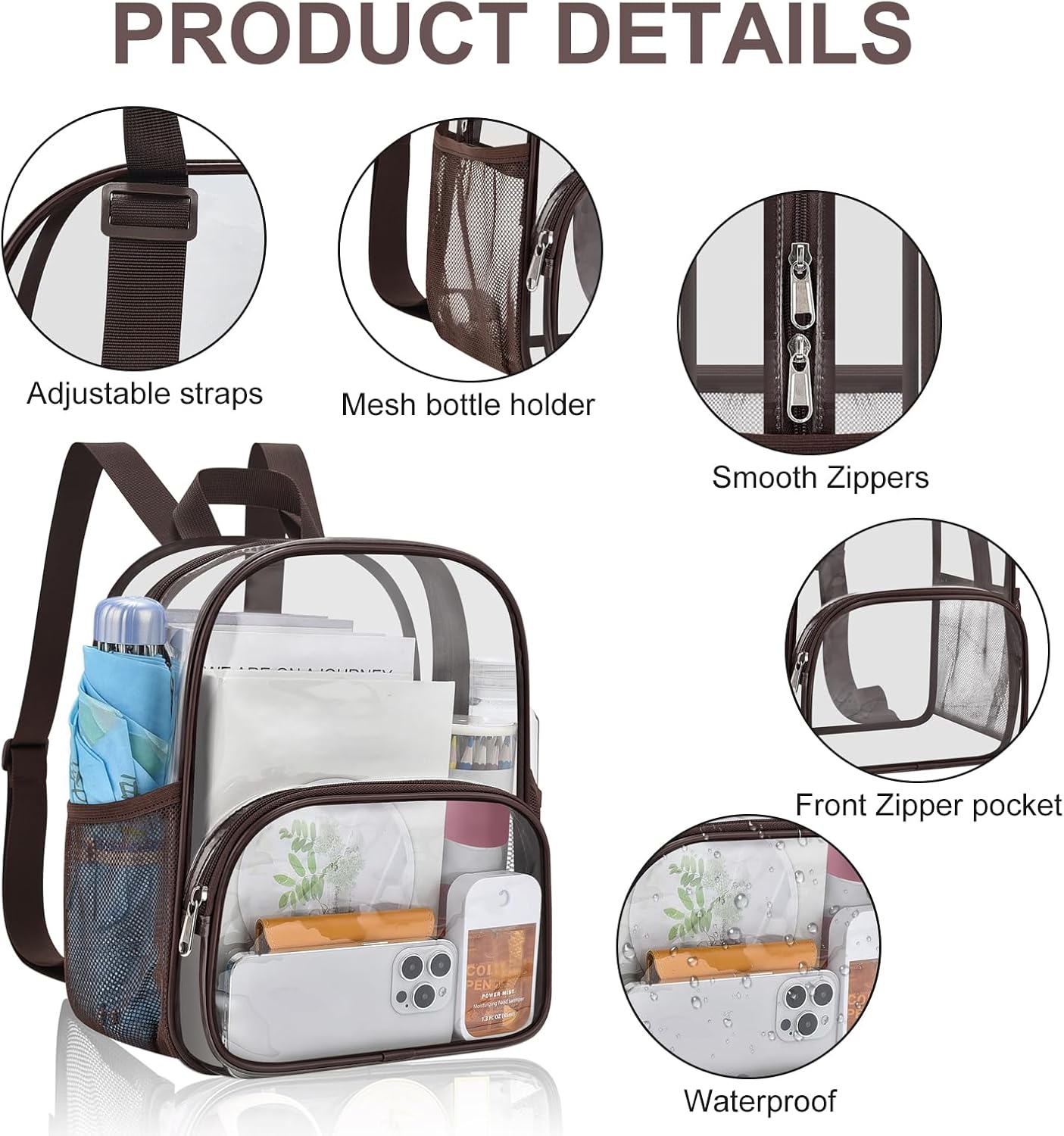 USPECLARE Clear Backpack for Stadium Events Small Clear Backpack 11.5x9.5x6 for Concert Sport Events Work Travel - Image 4