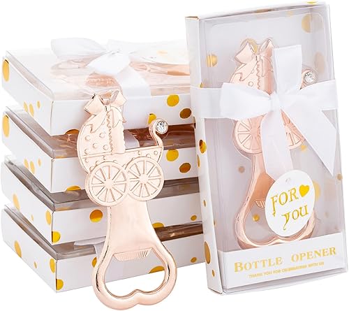 Uezea 24 abridores de biberones para invitados, caja de regalo, decoración o recuerdo, diseño desplegable para niños o niñas (paquete de 24 blanco)