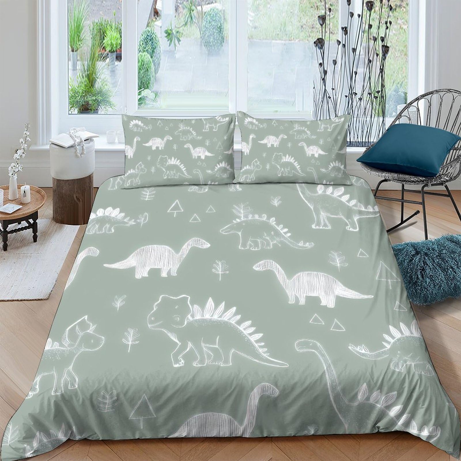 Ctjqhvkz Style-1 3D Printed Green Dinosaur Fitted Sheet Microfiber Soft Washable Cartoon Animal Mattress Cover Bedroom Decor Single（135X200cm）