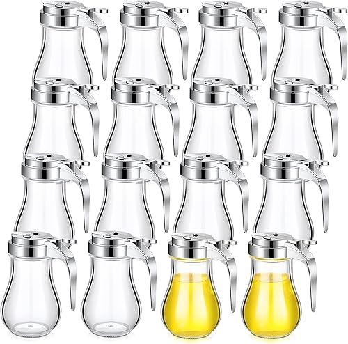 Paquete de 16 dispensadores de jarabe, botella de vidrio, recipiente de jarabe para panqueques, recipiente para chocolate de arce, boquilla