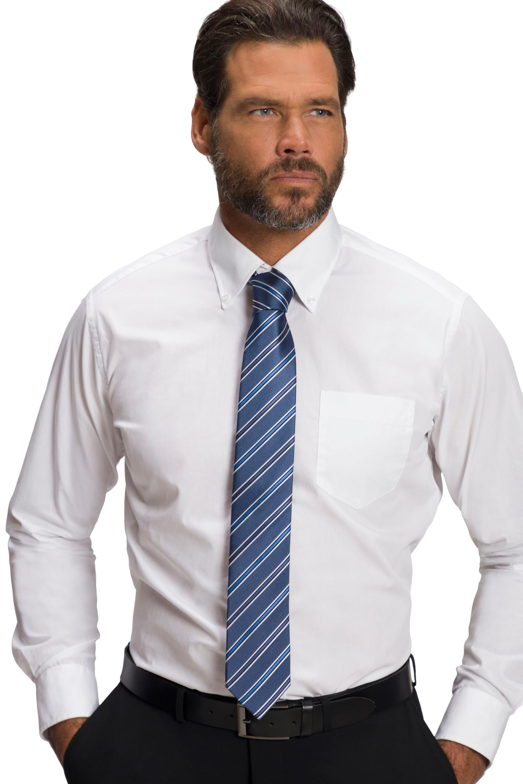 JP 1880 Herren große Größen Übergrößen Menswear L-8XL Seiden-Krawatte, Streifen, Extralänge, 7,5 cm breit mittelblau 1Size 809025756-1