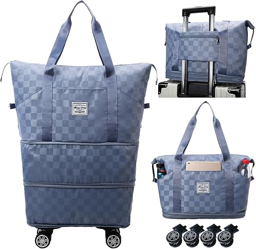 Travel Duffels Bag with Wheels,Travel Bags for Women,Expandable 55L Travel Bag with Wheels,Weekend Bag,Foldable Travel Bag,Rolling Duffle Bag with Wheels,Carry on Luggage,Gift for Men Women Suitcases