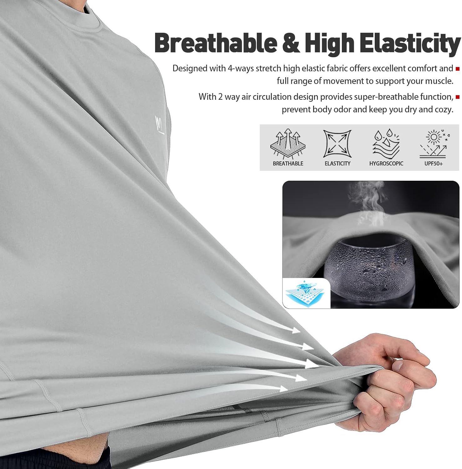 Men's UPF 50+ Sun Protection Shirts, Short Sleeve Swim Tee Shirt Quick Dry Rash Guard Workout Athletic Hiking Running T Shirt Grey - Image 4
