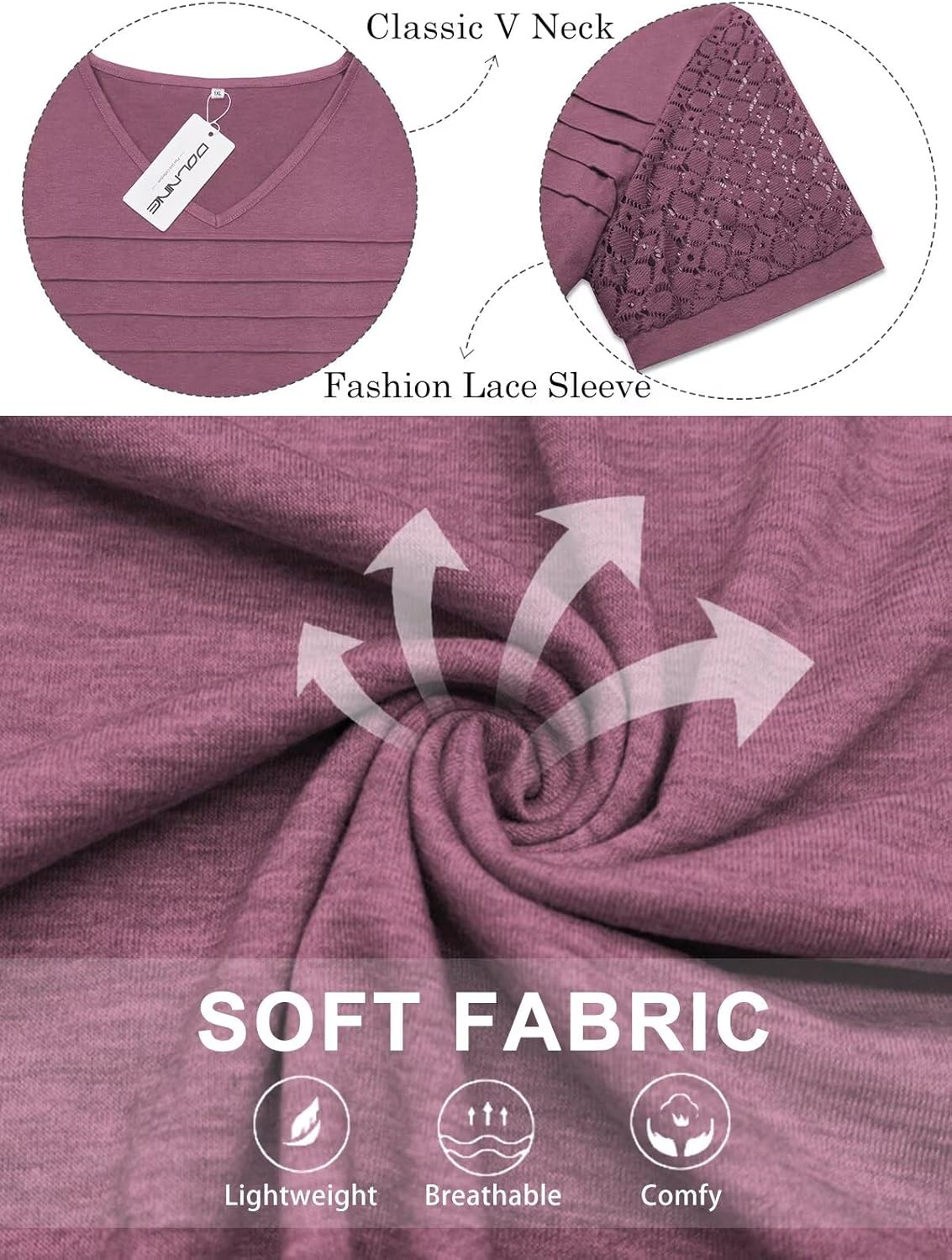 DOLNINE Womens-Plus-Size-Tops Fashion Lace Short Sleeve Shirts Casual V Neck Tees Going Out Pleated Tunics Blouses XL-5XL - Image 5