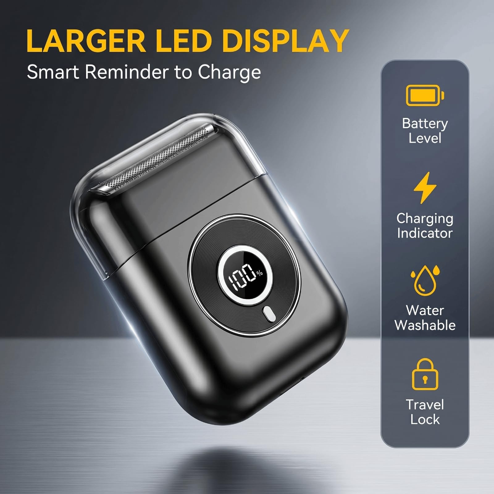 Mini Rasoio Elettrico Uomo, 3 Lame Flottanti 3D Lamina 0.03mm, 89000 Tagli/min, AI Rilevamento Intelligente, 90 Min Autonomia, Display LED, Portatile Auto Ufficio Viaggio