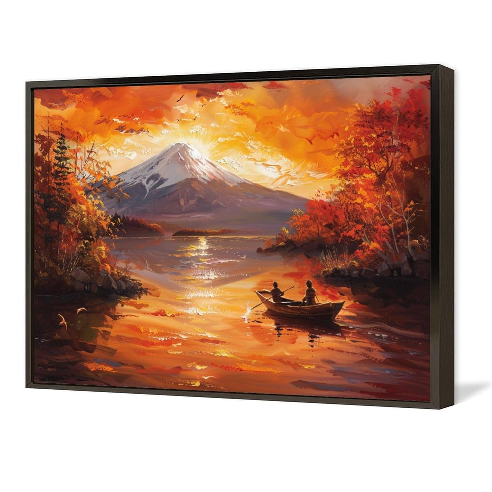 Amazon.co.jp: 絵画 夕暮れ時の富士山湖でボート遊び アートパネル