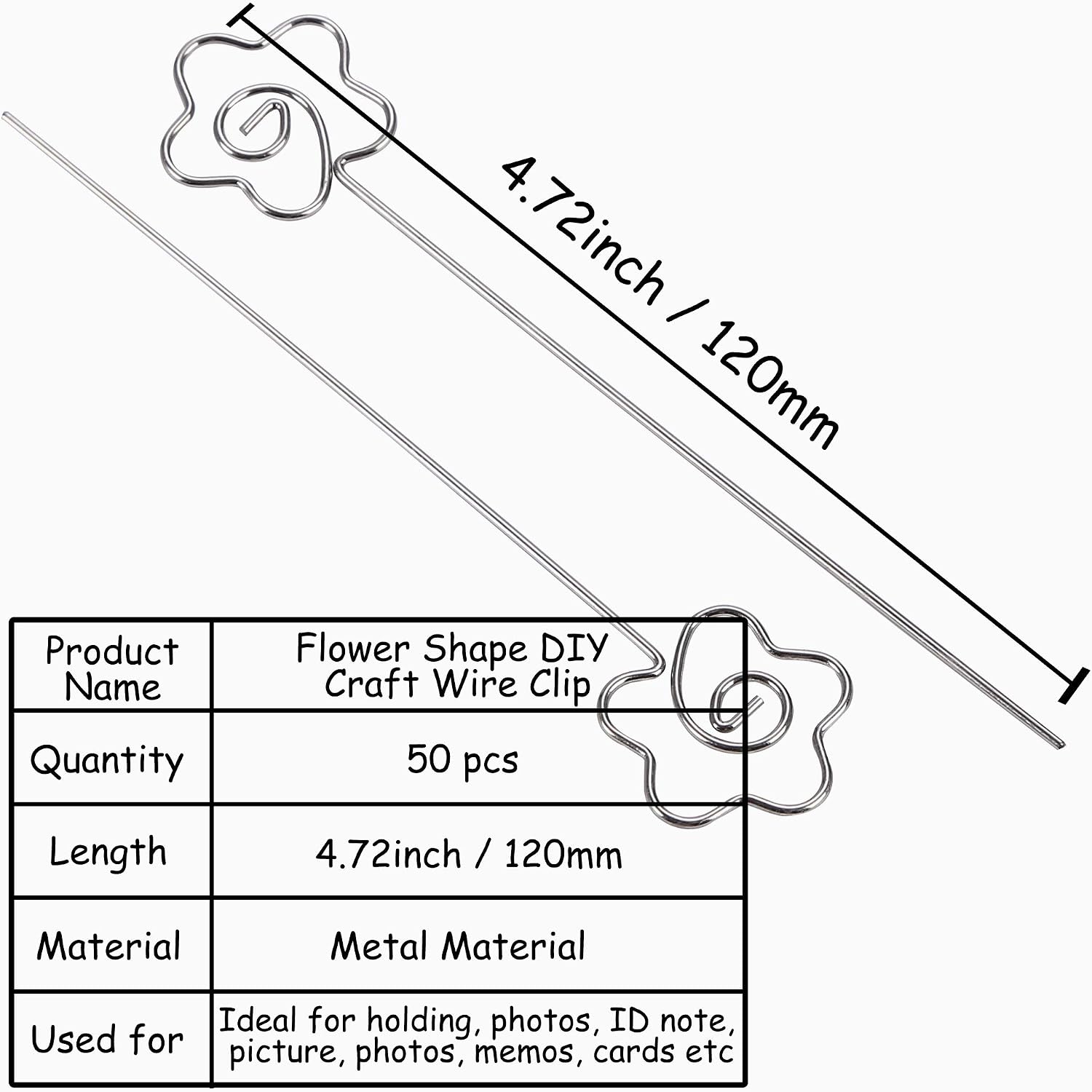 H&W 50pcs 4.7''L Flower Ring Loop Round Shape DIY Craft Wire Clip Table Card Holders Note Photo Picture Memo Holder Metal Clamp for Party Birthday Office DIY Cake Topper(WE5-D3)
