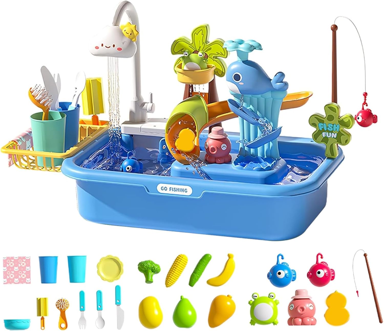 Kids Water Table Removable Electric Play Sink with Running Water Educational Play Sink with 180° Rotating Faucet for Kids, Park, Nursery, Garden, Blue Toys and Games