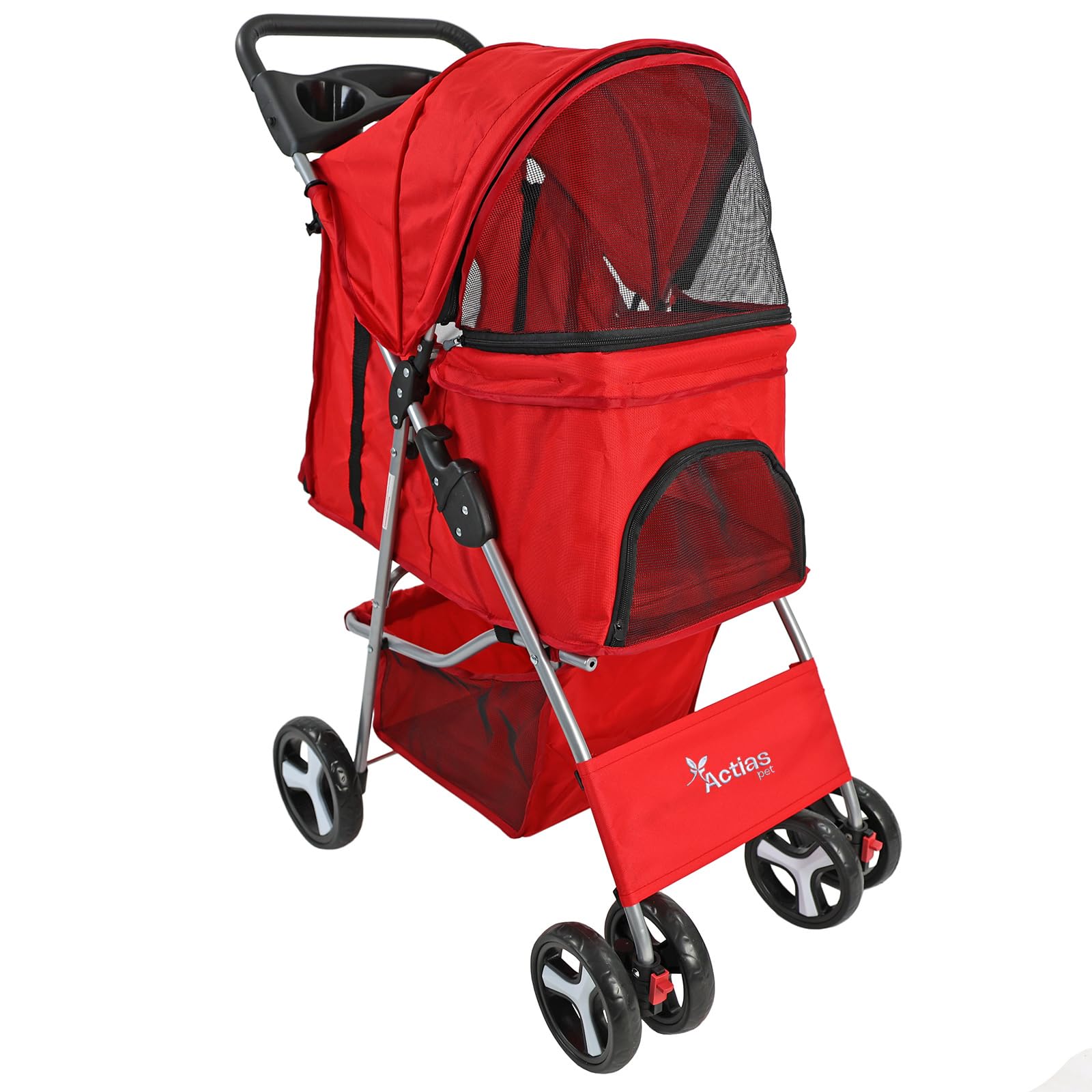 Actiaspet - Foldable Pet Stroller with Swivel Wheels | 15kg Carrying Capacity Collapsable Pet Push Chair Buggy (Red, Stroller) โ image 1