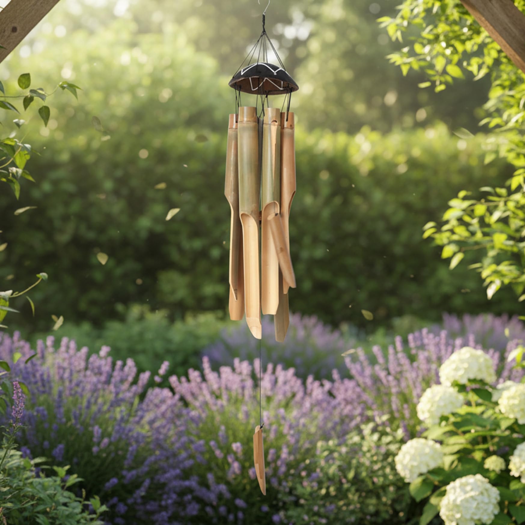 Carillons éoliens en bambou et bois naturel pour jardin et patio
