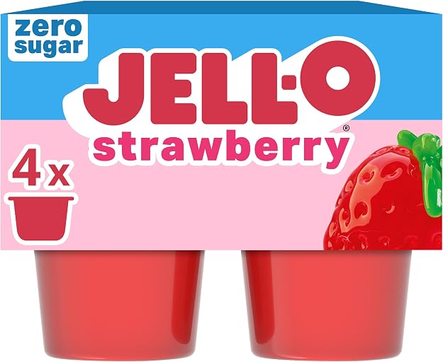 Jell-O Gelatin Snack Cups, 4 ct, Strawberry, Zero Sugar