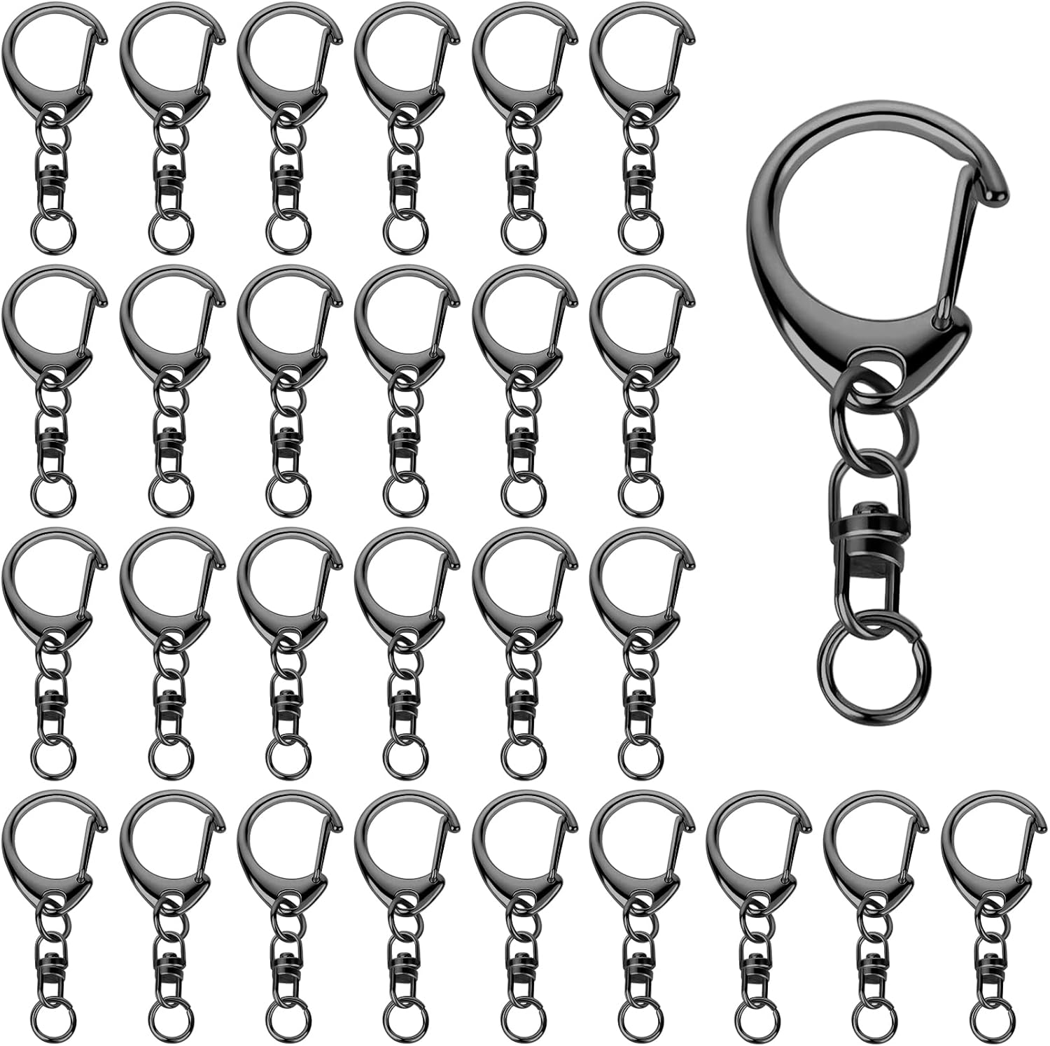 Roctee キーホルダー金具 50個入り キーリング 回転カン付き キーホルダーパーツ ワンタッチ 回転カン ナスカン アクセサリー ハンドメイド 丸カン付き 手作り 素材 DIY 手芸用品 副資材 44mm*18mm Sサイズ シルバー