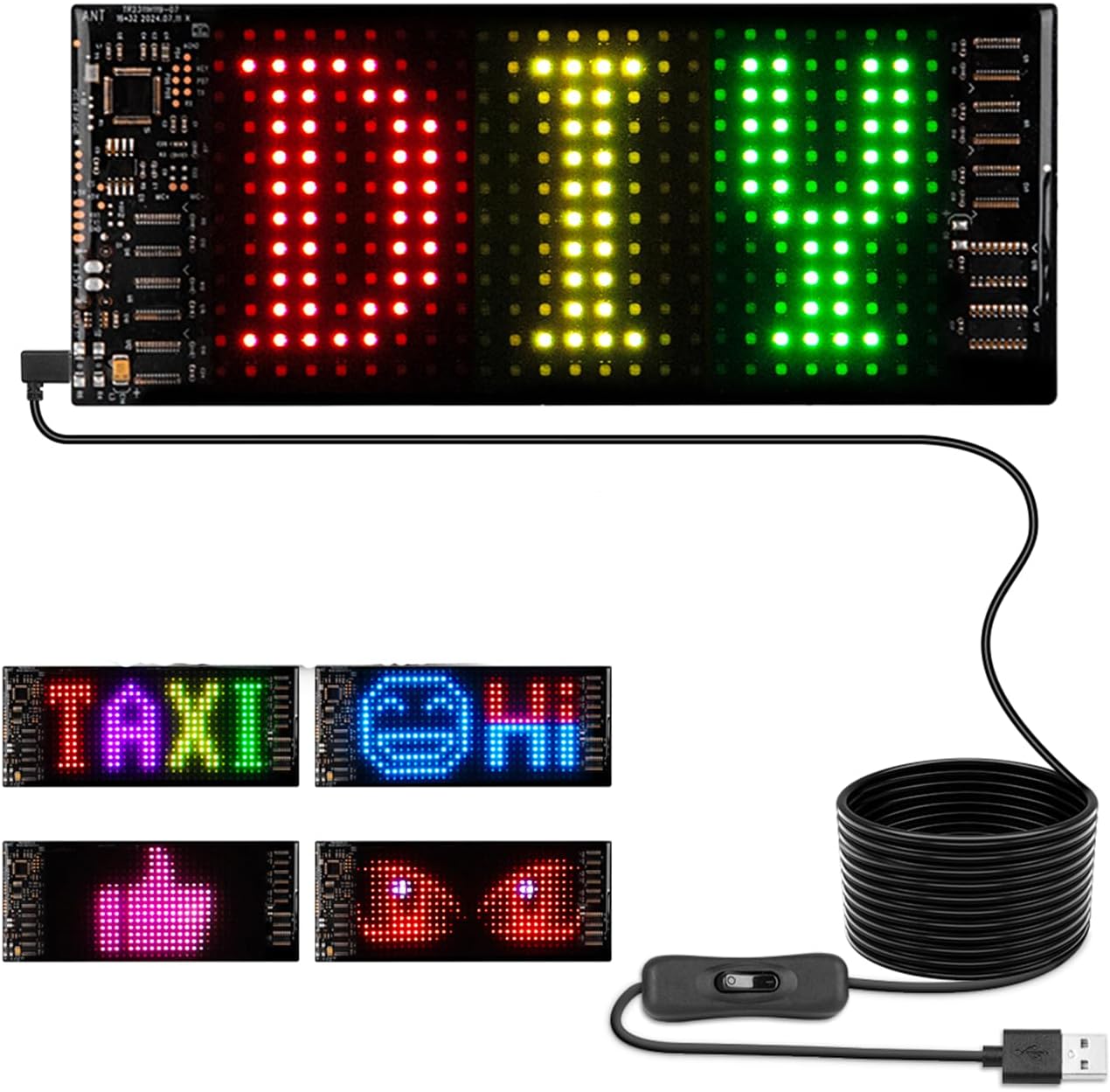 Gelrova Plastic Flexible LED Signage Programmable Scrolling Text & Animation Display,USB Powered,APP-Controlled LED Panel For Cars,Shops,Bars,Parties,Weddings,Festivals 7X3 RGB Matrix,Black