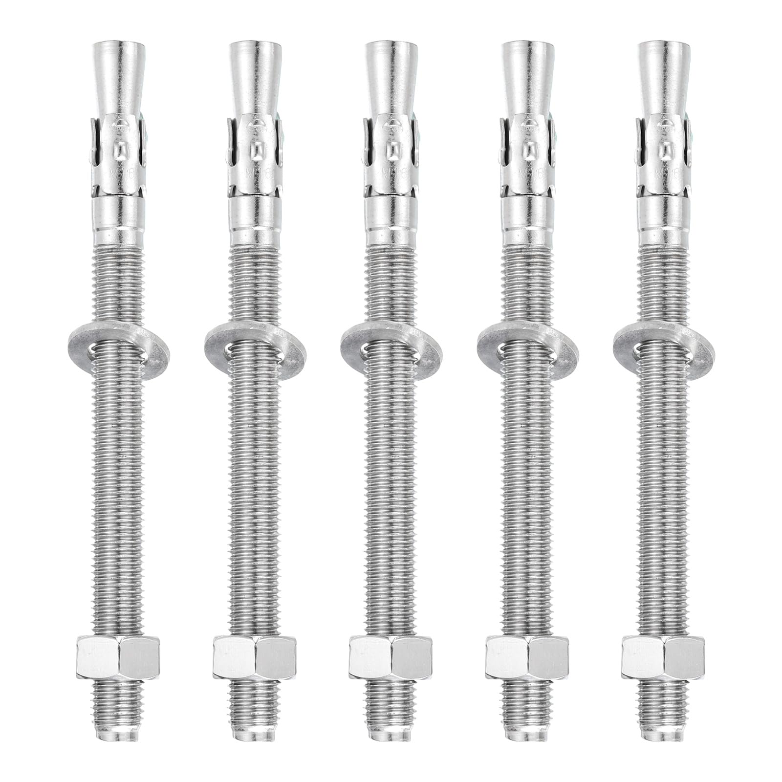 QUARKZMAN 5 Pcs Anclajes De Cuña 5/8" X 8" Tornillos De Anclaje De Hormigón De Acero Inoxidable Herrajes Estándar De Alta Resistencia(Incluye Arandelas Y Tuercas Color Plateado)
