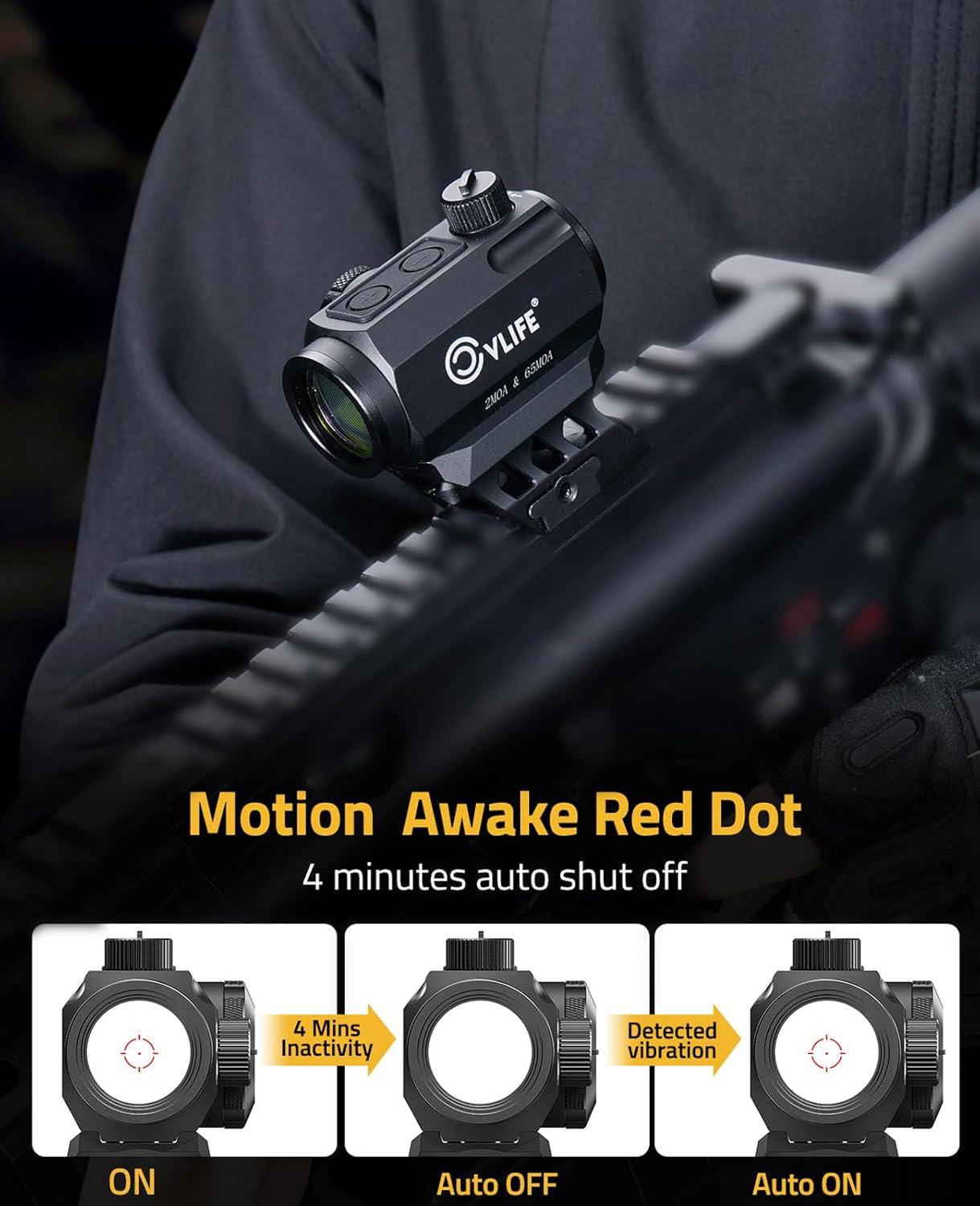 CVLIFE Multi-Reticle 2 MOA Dot & 65 MOA Circle Red Dot, Motion Awake Red Dot Scope, 50K Hours Battery Life IPX7 Waterproof, Red Dot Optics with Absolute Co-Witness Riser & Low Mount for 21mm Picatinny