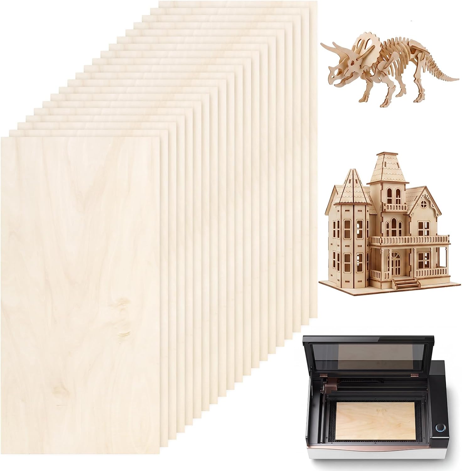 Nuanchu 20 Pcs 3mm Basswood Sheets 18 x 36 x 1/8 Inch Basswood Plywood Balsa Wood Sheets for Laser Cutting, Engraving, Wood Burning, DIY Architectural Models, Painting Drawing