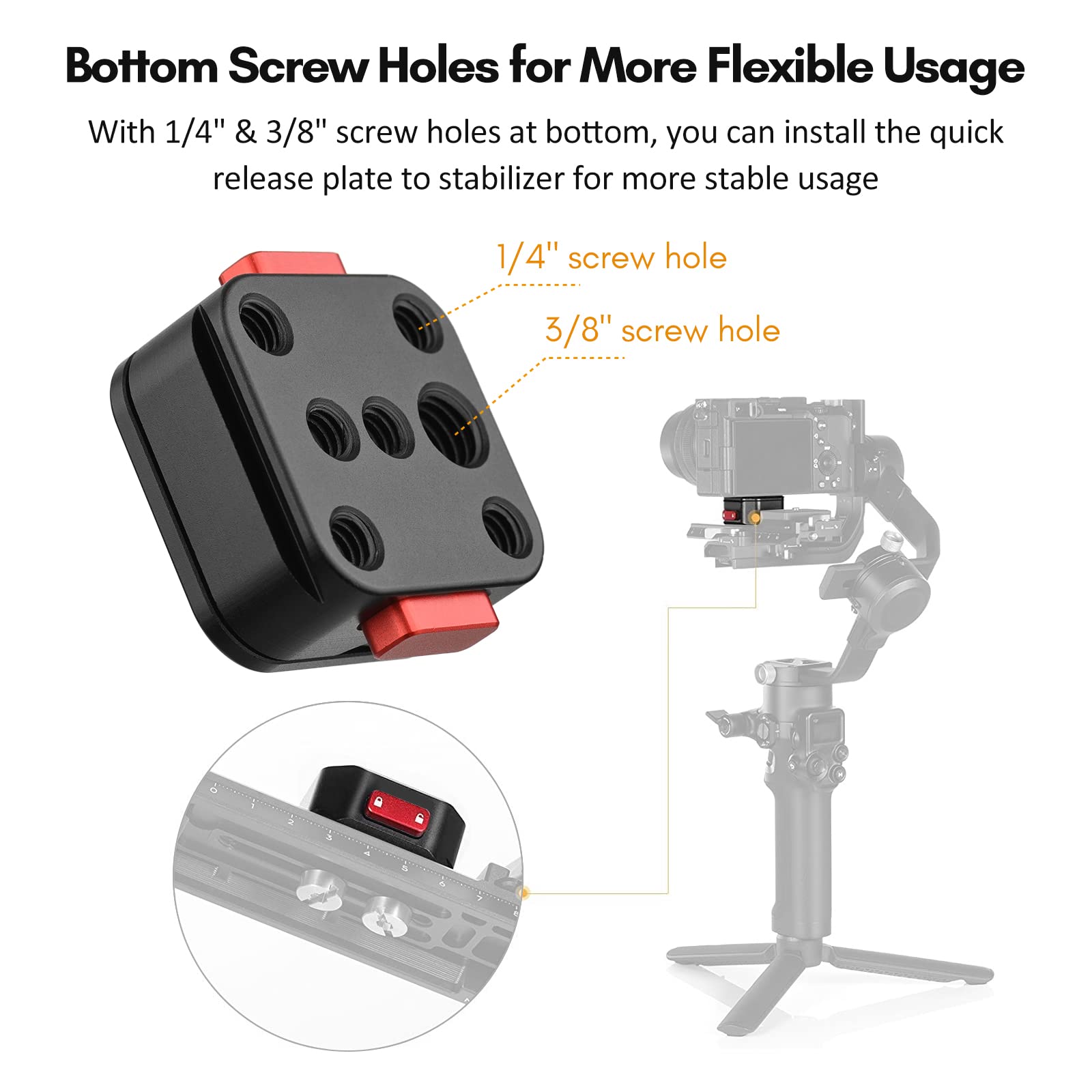 Andoer Placa de liberación rápida de aleación de aluminio para trípode, placa QR, adaptador de montaje de cámara, configuración rápida con tornillo de 1/4 pulgadas para cámara DSLR