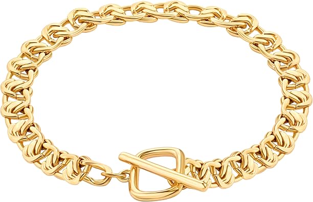 SOFYBJA 18k Gold Plated Personalized Chunky Cuban Oval Link Chain Bracelets for Men Toggle Rope Bracelet Jewelry for Women