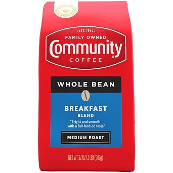 Community Coffee Breakfast Blend Whole Bean Coffee, Medium Roast, 32 oz Bag Pack of 1