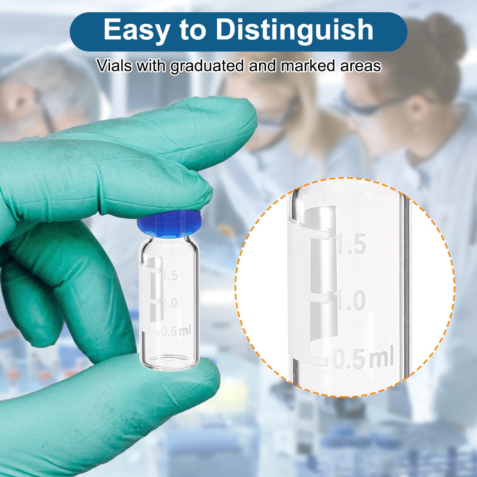 PATIKIL 2ml Autosampler Vial 200 Pack Vorgeschnittene Septen HPLC/GC Fläschchen 9-425 Labor Klare Probenfläschchen Mit blau Schraubkappe Beschreibbare Stelle PTFE Silikon Für LC Stamper