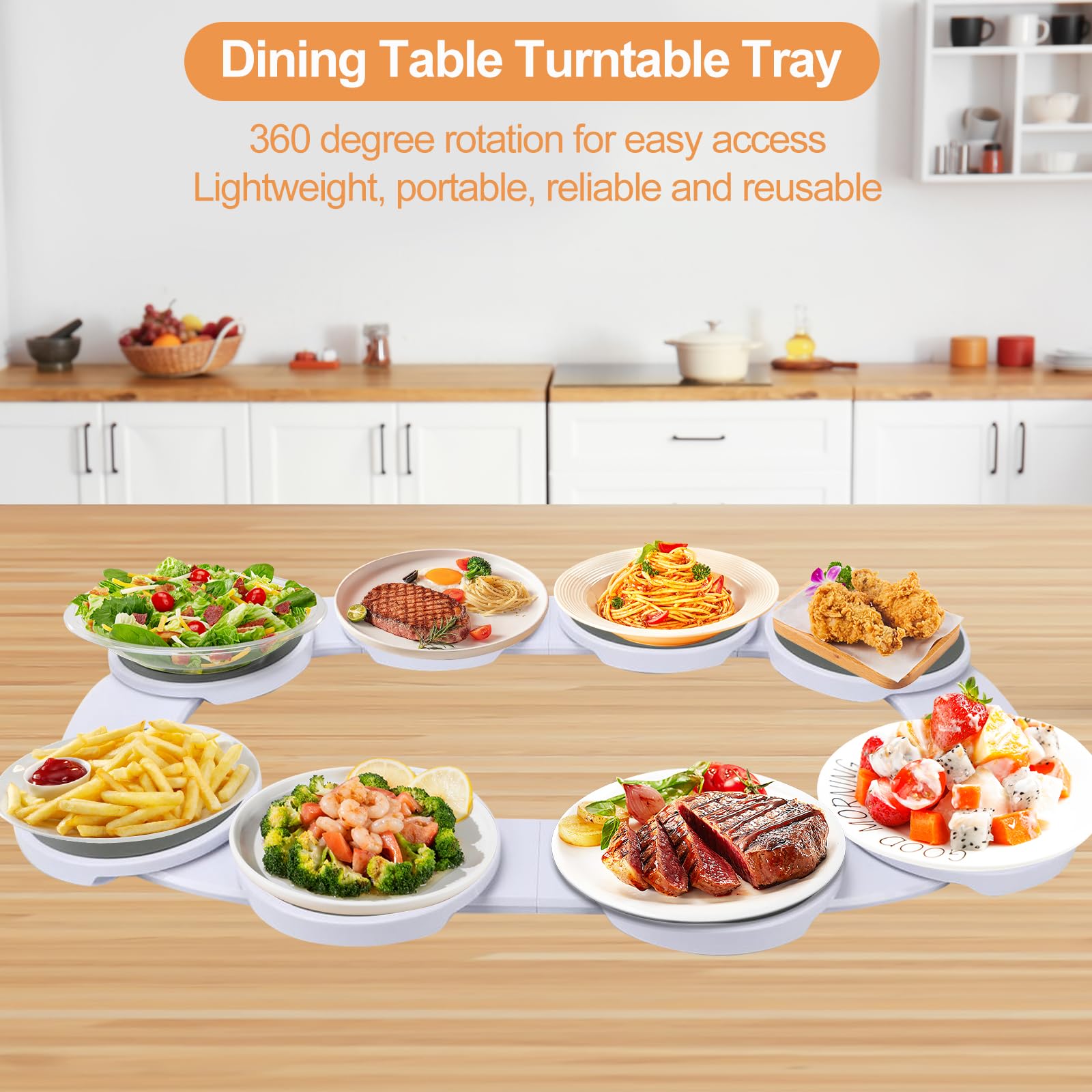 Tocadiscos expandible, bandeja giratoria de 360° para mesas de comedor, ideal para mesas rectangulares y rectangulares, perfecta para tazas de alimentos, fiestas y reuniones