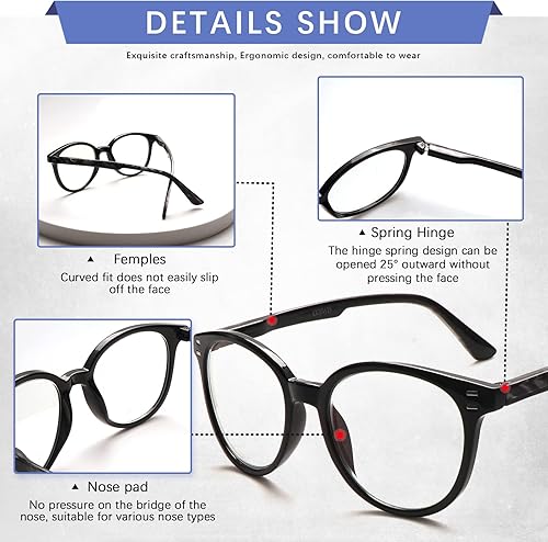 Miniatura 5 de COJWIS Gafas de lectura con bloqueo de luz azul, paquete de 5 lentes de lectura con bisagra de resorte para hombres y mujeres, lentes con filtro