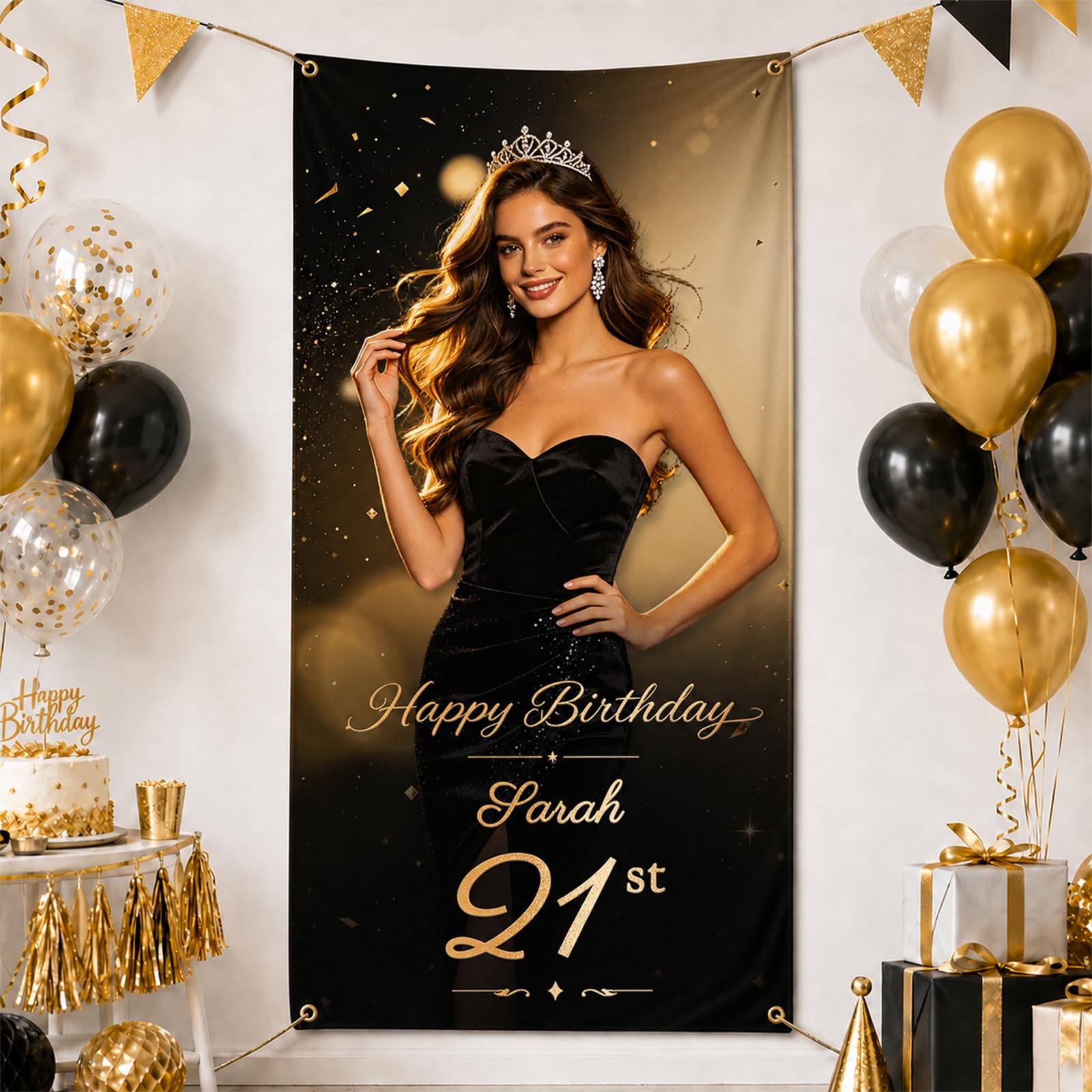 VJY Personalised Happy Birthday Banner, Custom Birthday Banner with Photo