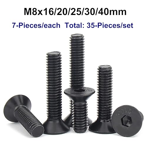 Miniatura 5 de Juego de 35 tornillos hexagonales de cabeza plana de acero de aleación de grado 10.9, métrico M8 x 162025301.575 in con llave hexagonal, óxido