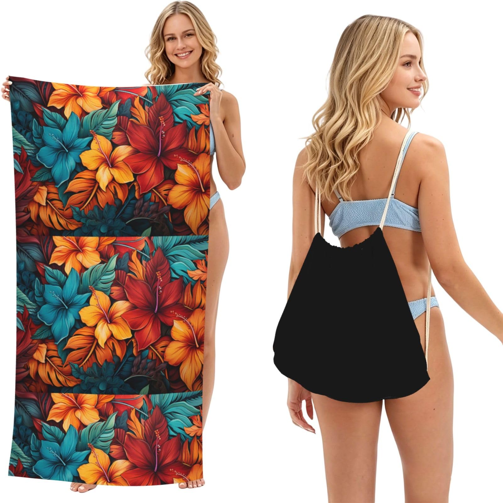 SKGOHLH Painted leaves 2in1 Packable Beach Towel Bag Women