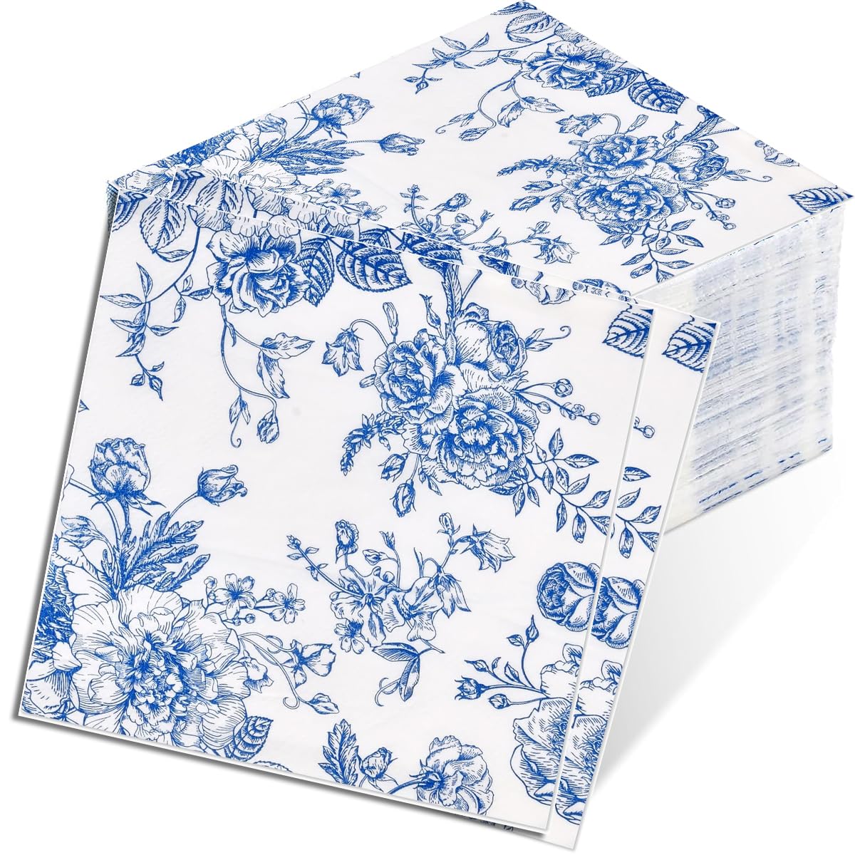 Ruayia 100PCS Soft Blue Chinoiserie Paper Napkins, Vintage Celadon Disposable Party Serviettes Blue and White Pattern, Disposable Party Serviettes for Birthday, Weddings, Catering, Picnics (33x33cm)
