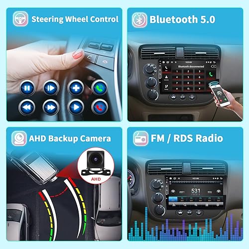 Miniatura 5 de Podofo 4G+64G Android 13 Estéreo de coche para Honda Civic 2001-2005, 9 pulgadas pantalla táctil receptor de radio de coche con Carplay inalámbrico