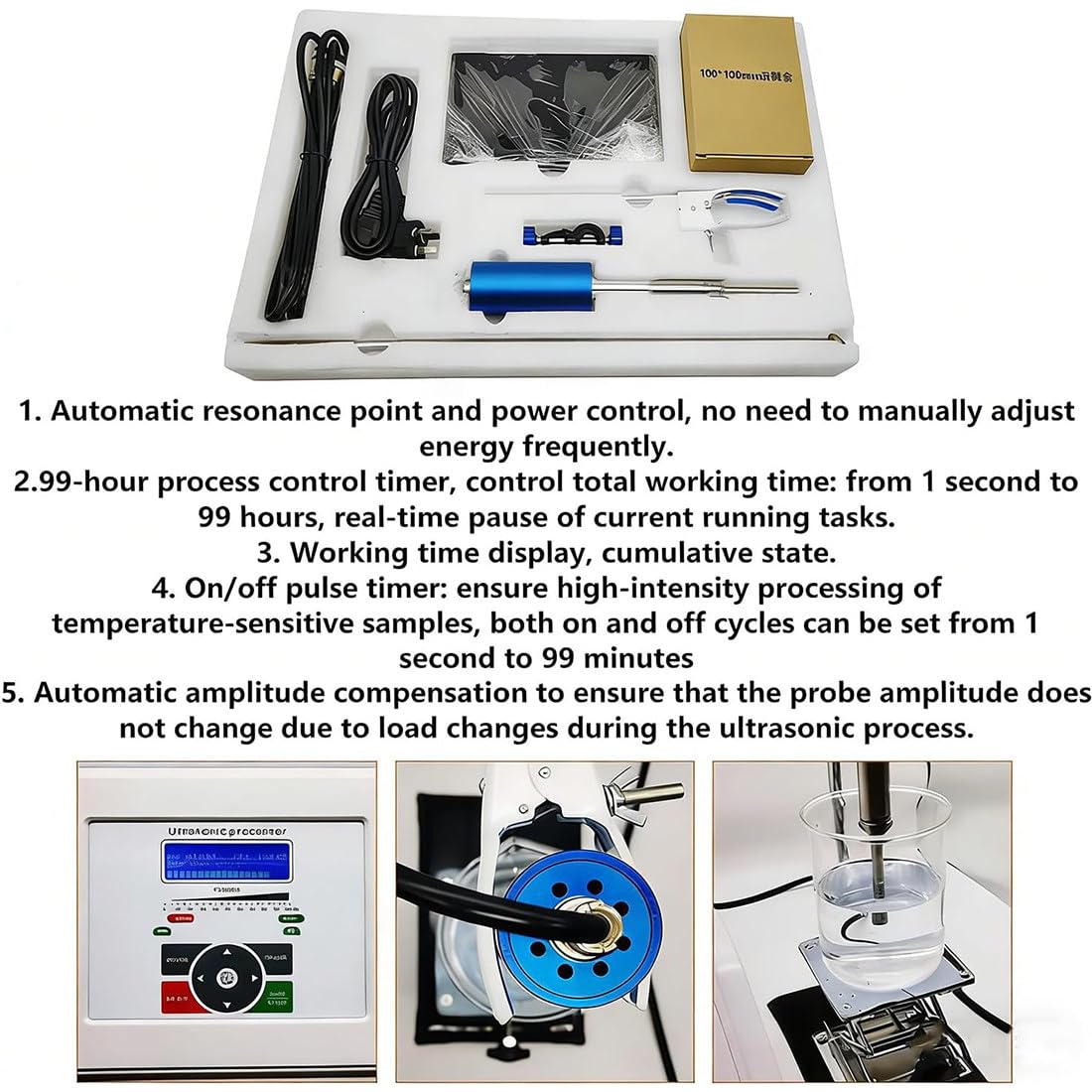 Ultraschall-Homogenisator, 800 W, Sonicator-Prozessor mit einstellbarer Höhe, 20 kHz Frequenz, geeignet für Laborständer/Handgebrauch, inklusive Halterung und 6-mm-Sonde