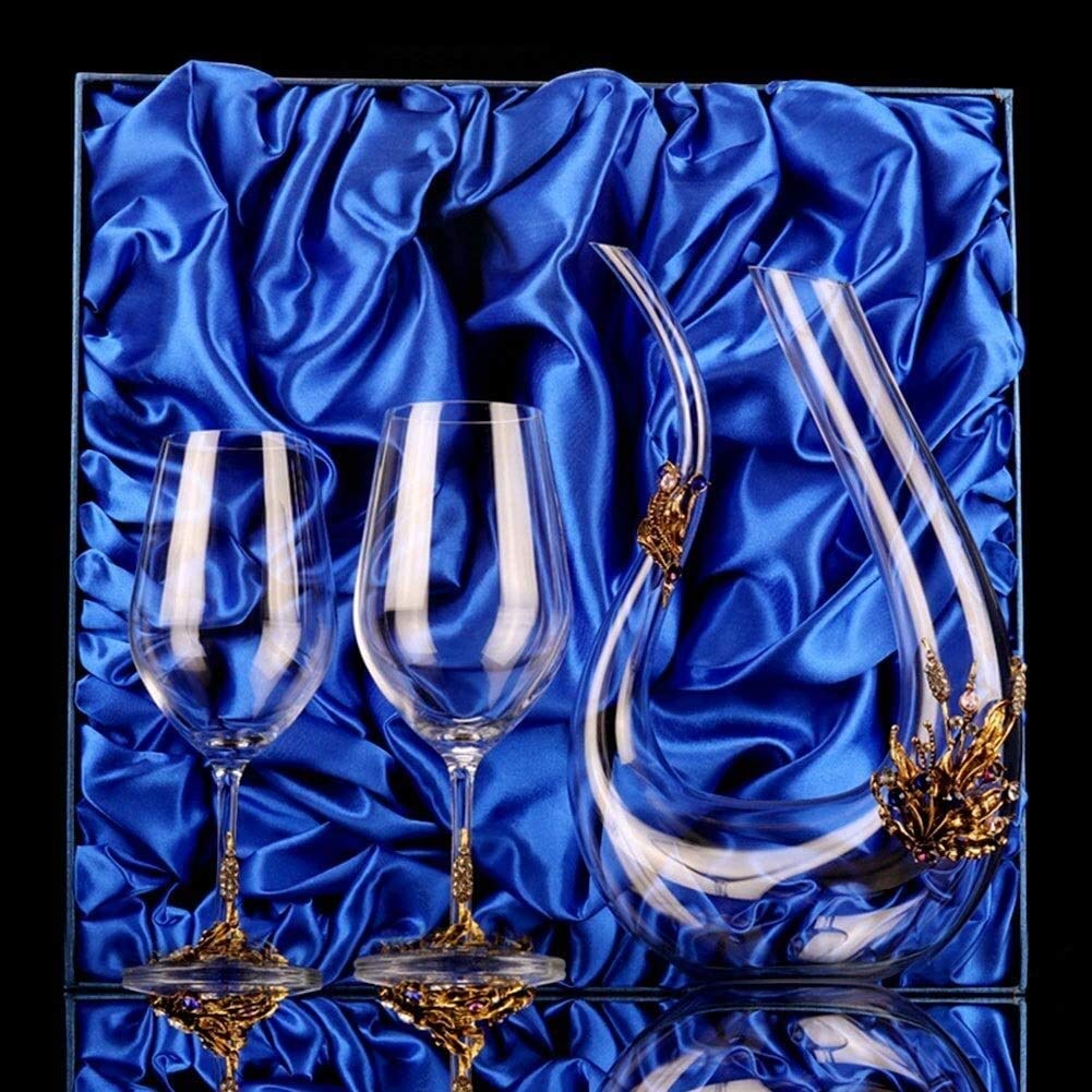 Karafka do whisky z kryształu, Zestaw 3-częściowy: karafka do wina i whisky oraz szklanki, wielokolorowy(Gold,#2)