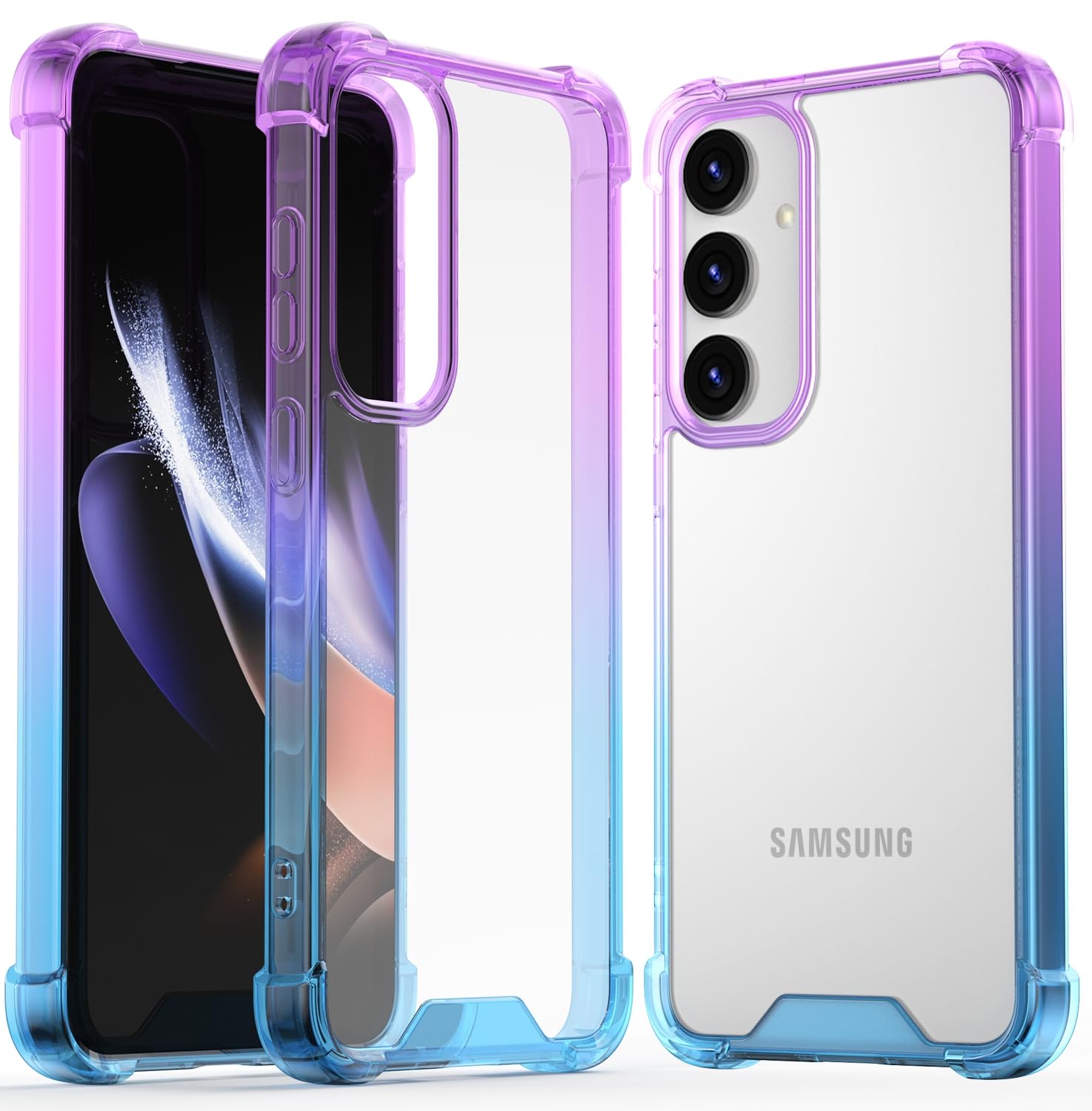 GeekZone for Samsung Galaxy S24 Clear Case, TPU Bumper wiht PC Back Protective Cover 6.2 inch 2024 (Purple Blue)