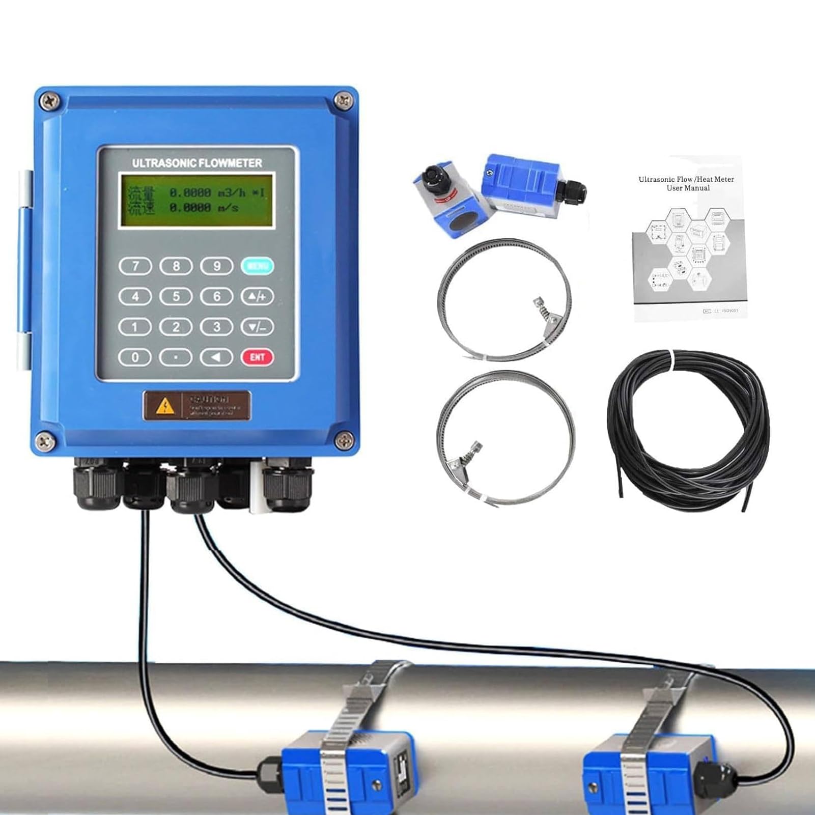 LYJIANGXIN Ultrasonic Flow Meter TUF-2000B Liquid Water Flow Control Meter Flowmeter Counter Display With Tm-1 & Ts-2 & Tl-1Clamp-On Transducers DN15-6000mm