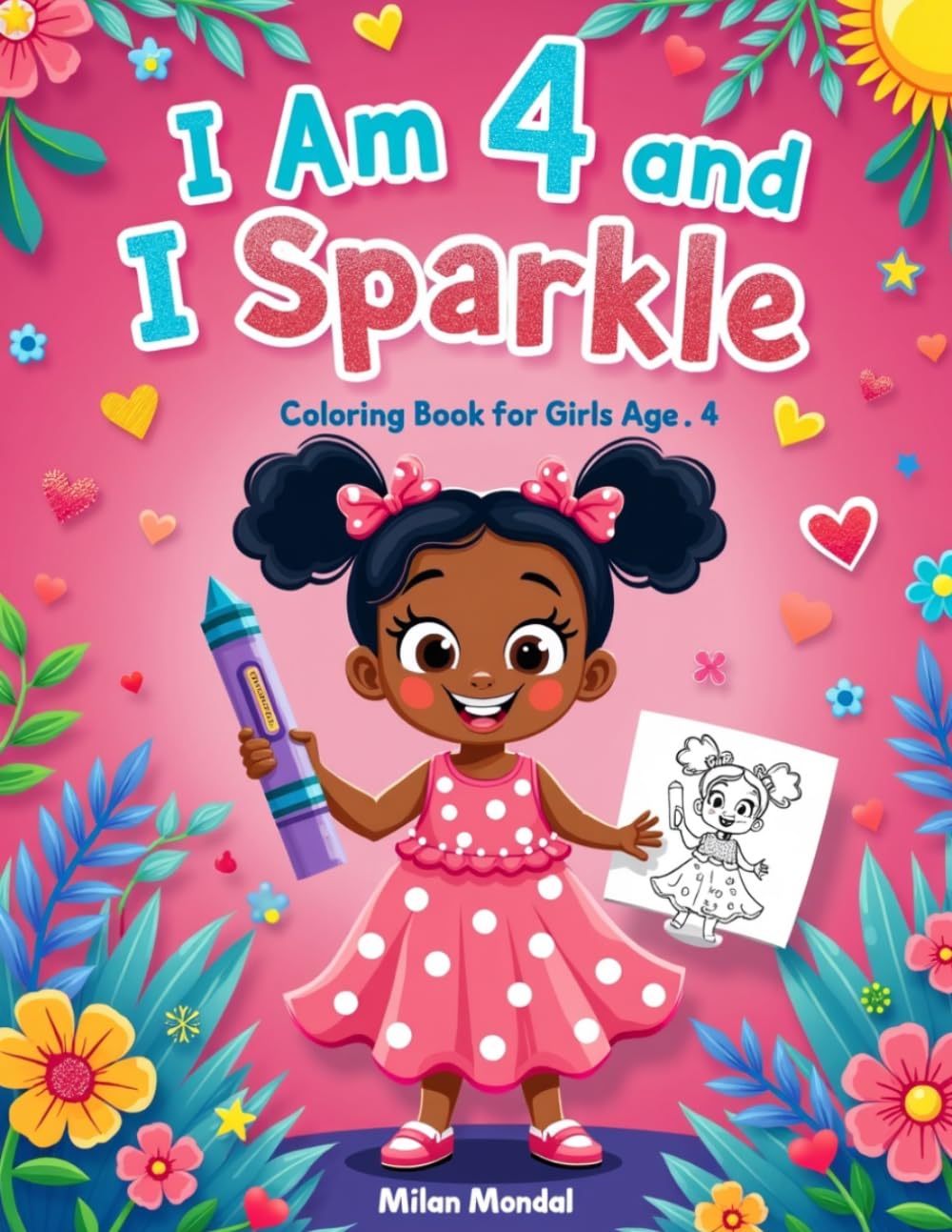 I Am 4 and I Sparkle: Unicorns, Mermaids, Fairies & Princesses Coloring Book with Fun & Positive Affirmations | Perfect Gift for Birthday, Christmas, Valentine & Easter for 4-Year-Old Girls