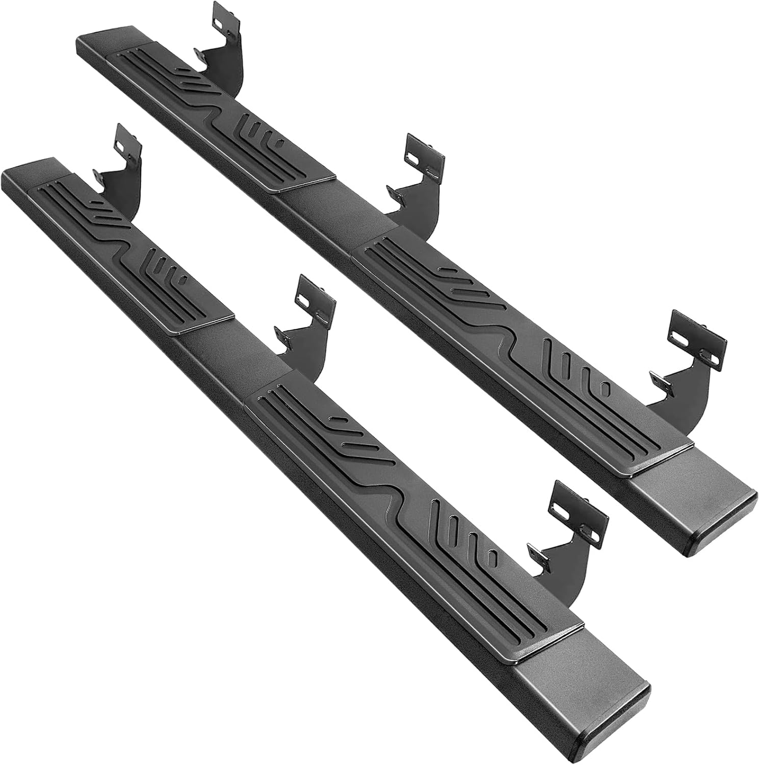 PZ Running Boards Compatible with 2010-2024 Dodge Ram 2500 3500 Quad Cab/Extended Cab, Black Aluminum Alloy Side Steps, Ridge Pattern Rail Nerf Bars