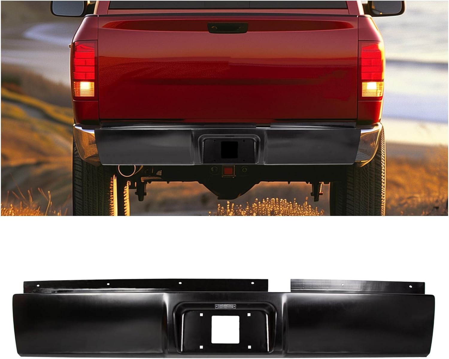 HECASA Rear Roll Pan Compatible with 2002-2009 Dodge Ram 1500 2500 3500 Full Size Pickup W/License Plate Part W/LED Light Kit Rollpan Steel Black