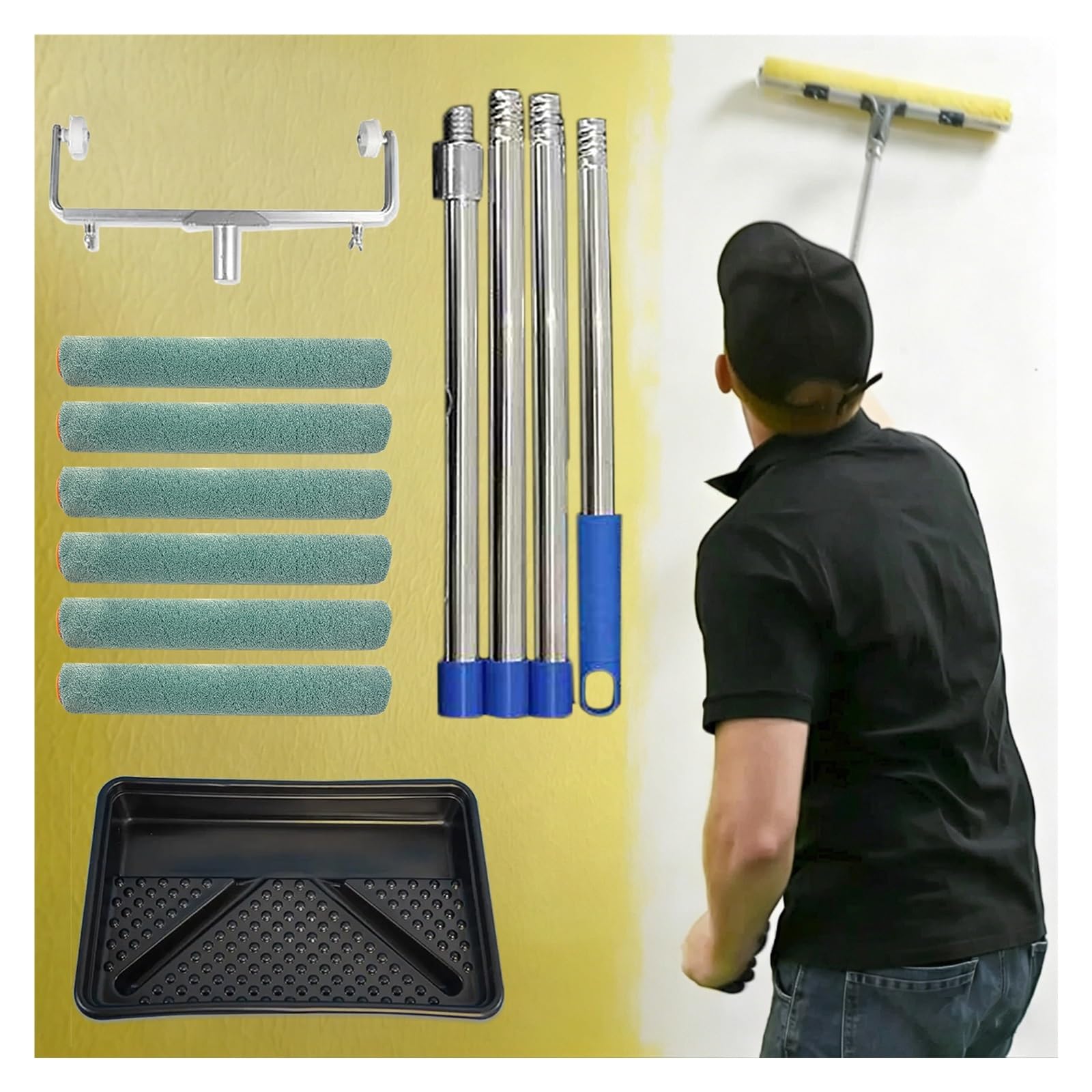 Farbroller wandfarbe Mikrofaser-Farbroller-Set 46 cm, verstellbare Pinsel-Verlängerungsstange, leichtes Heimwerker- und Malerzubehör für große Wände und Decken