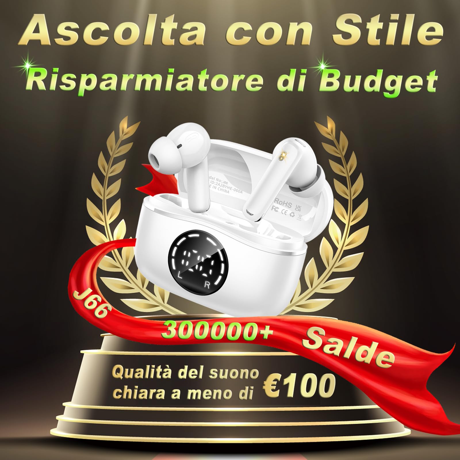 Cuffie Bluetooth, Auricolari Bluetooth 5.4 Stereo HiFi, 48 Ore Cuffie Wireless in Ear con 4 Microfono Cancellazione Rumore, cuffiette bluetooth IP7 Impermeabile,cuffie Senza Fili per iPhone Android