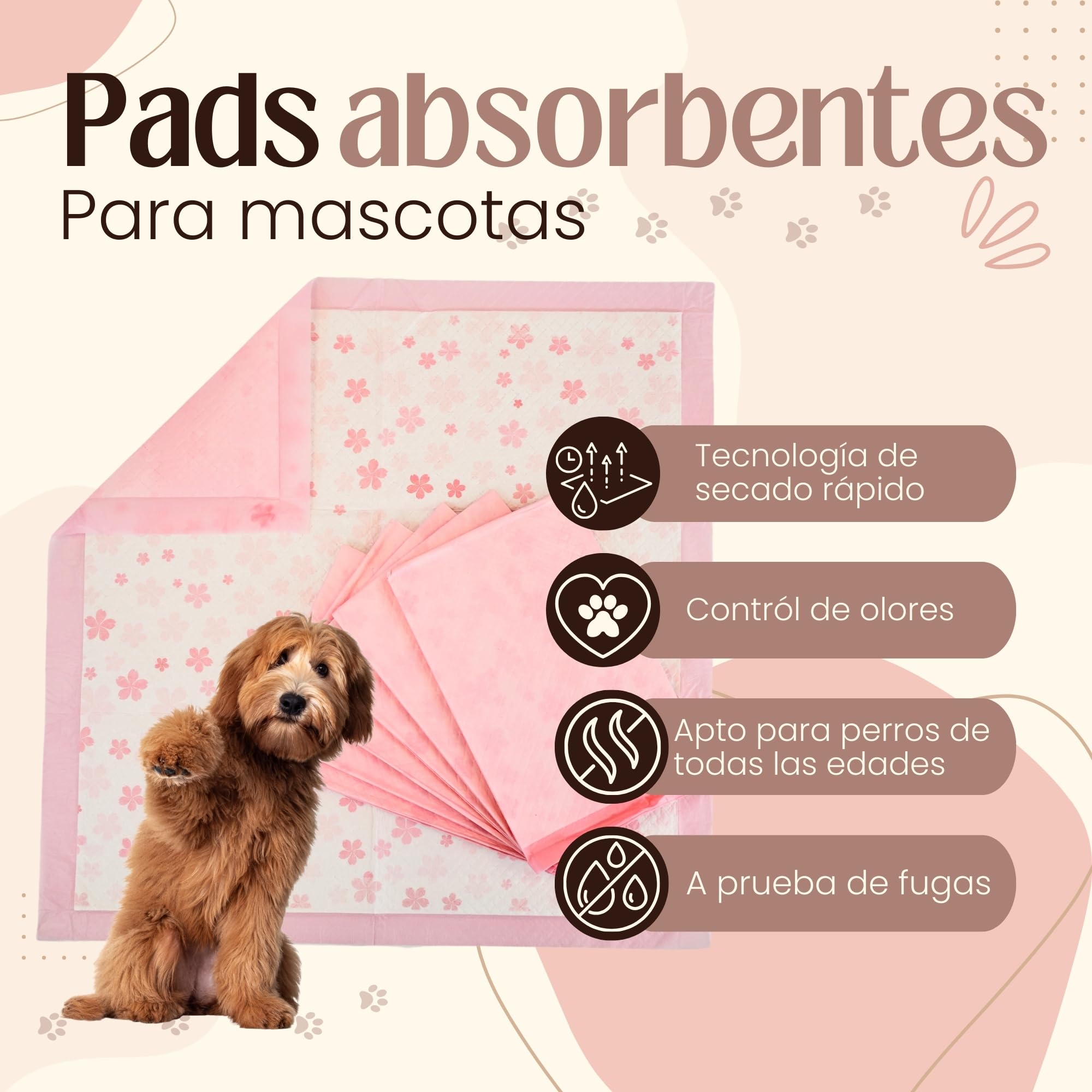 Empapadores Perros - Máxima Absorción (5 Capas) - Regalo 2 Rollos Bolsa de excrementos Biodegradable - 40 Unid. - Empapadores Perros 60x60 – Empapadores Bebe – Empapadores Cama Adultos