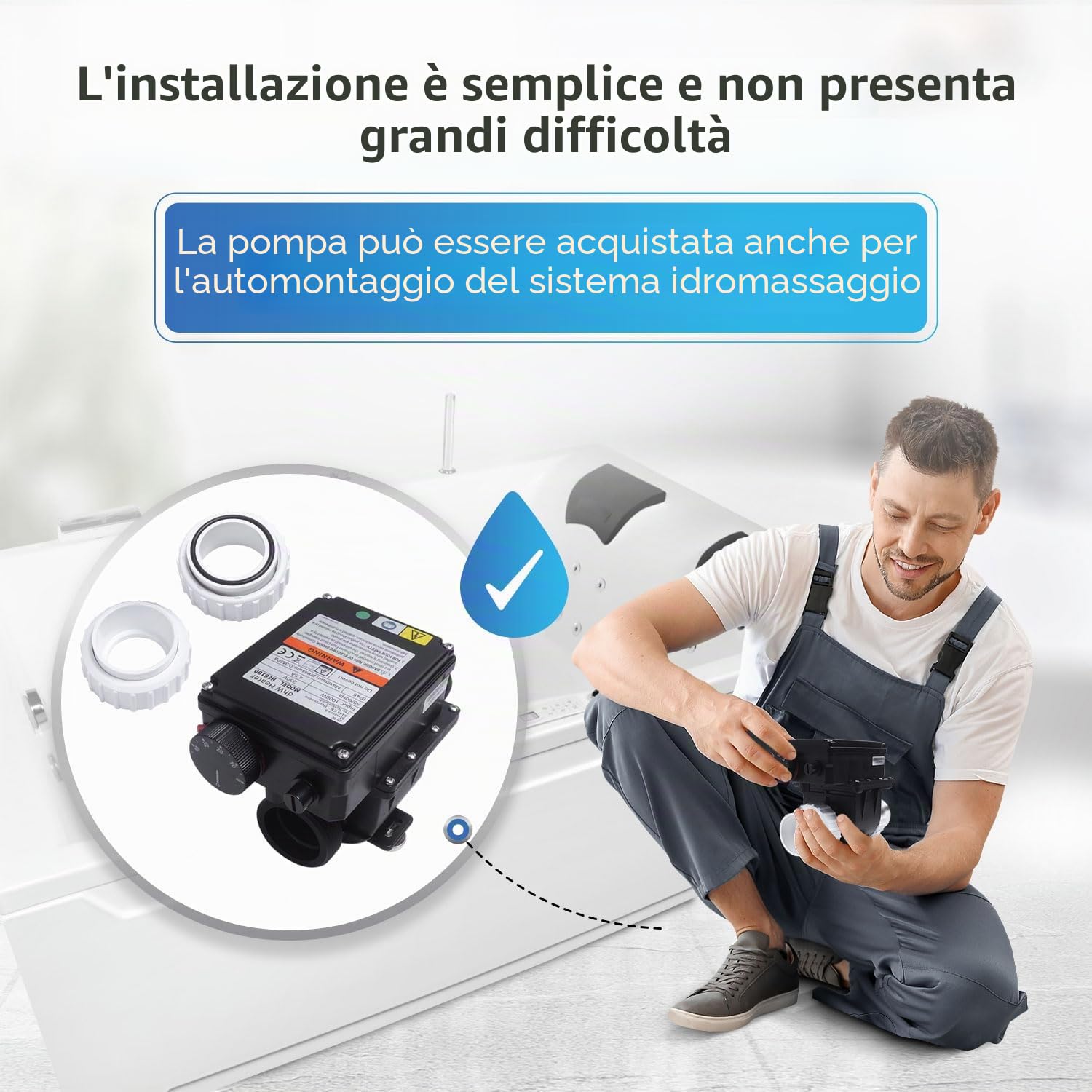 AQUADE Riscaldatore per vasca idromassaggio, termostato SPA, scaldabagno, potenza 1 kW, termostato per piscine