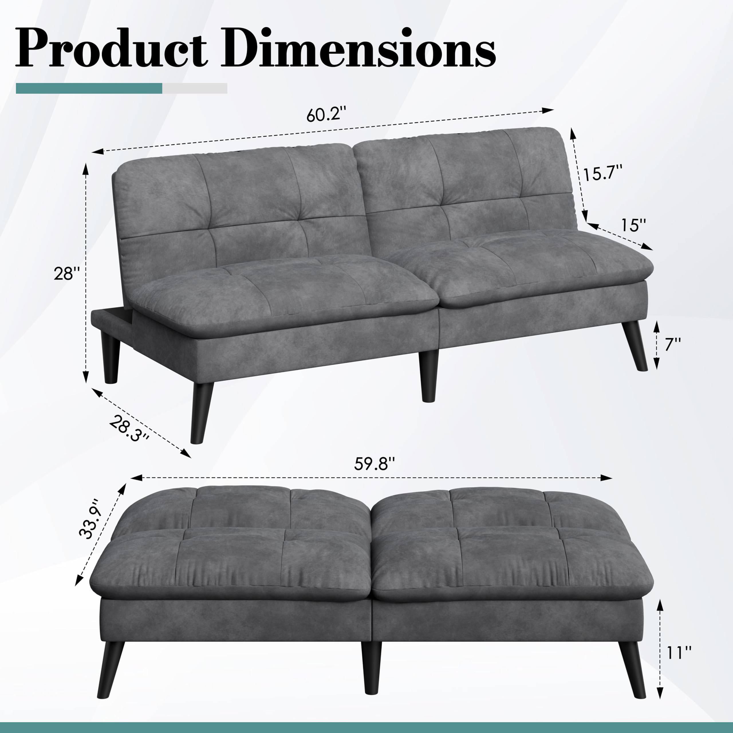 Small Futon Sofa Bed, Folding Futon Bed Sleeper Couch Recliner for Living Room, Convertible Cloud Sofa Couch with Adjustable Backrest for Apartment & Office Velvet, Parloma